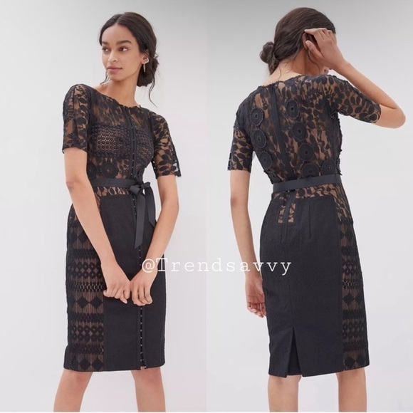 Anthropologie Byron Lars Carissima Sheath Floral Lace Dress Black Petite 0P NWT - Picture 1 of 8